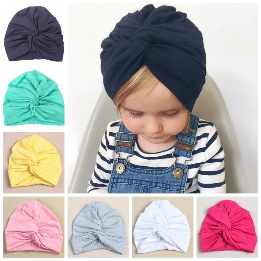 Cute Cotton Baby Turban Hat Newborn Beanie Caps Kids Girls Headwear Infant Toddler Shower Hats Birthday Gifts Photo Props