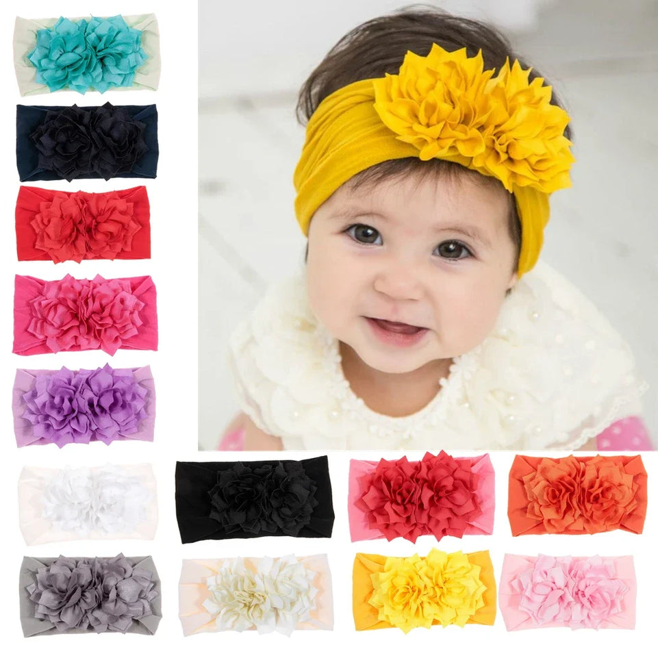 Cute 1PCS Baby Girls Lotus Flower Nylon Headband Knot Elastic Newborn Toddler Turban Headwraps Kids Hair Accessories Gifts