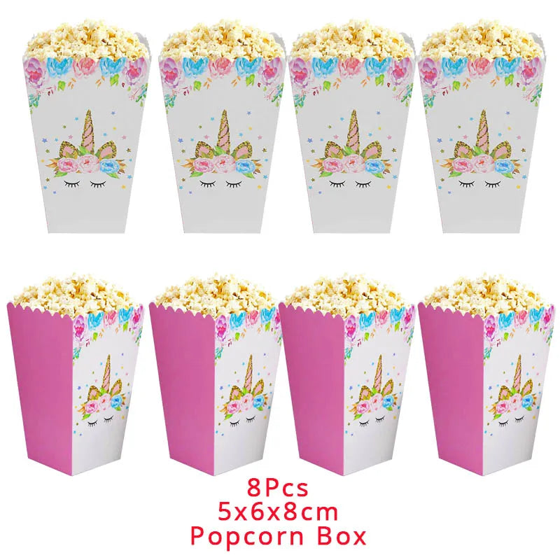 Unicorn Party Paper Popcorn Boxes Gift Box Candy Cookies Bags Birthday Party Decorations Kids Favor Gift Bags Baby Shower Supply