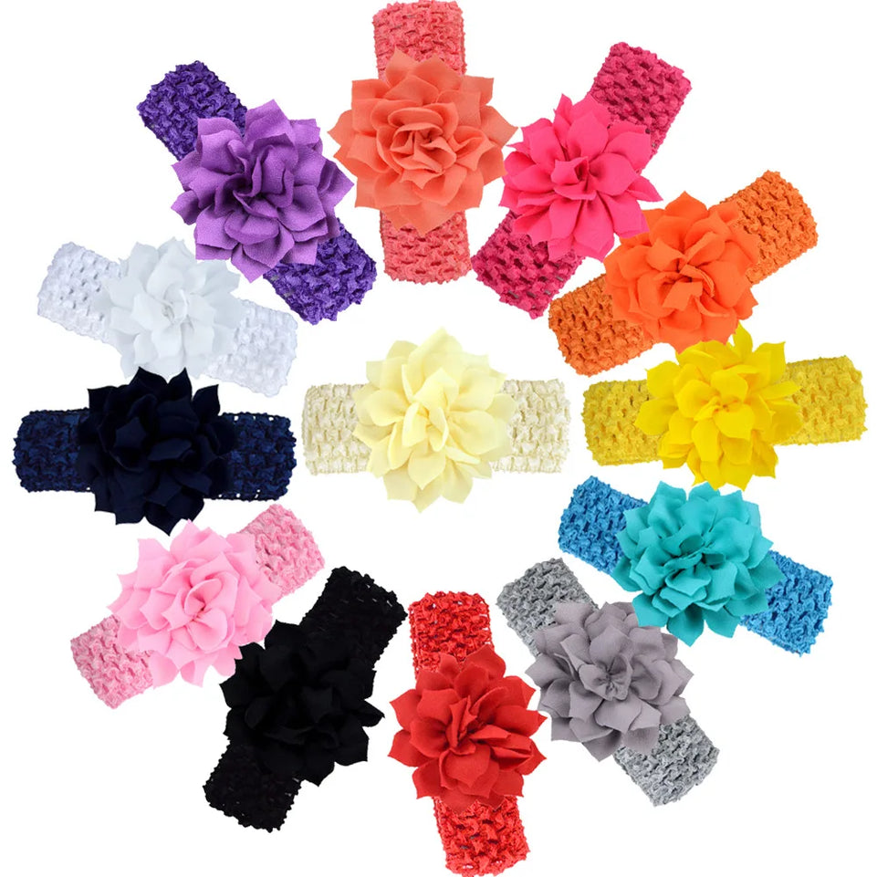 6pcs/lot 9 CM Solid Color Handmade Lotus Flower Infant Headband Crochet Elastic Hairband Baby Girls Floral Headwear Holiday Gift