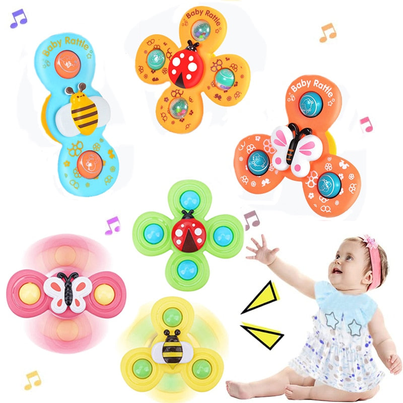 Montessori Baby Spin Top Bath Toys For Boy Children Bathing Sucker Spinner Suction Cup Toy For Kids 2 To 4 Years Rattles Teether