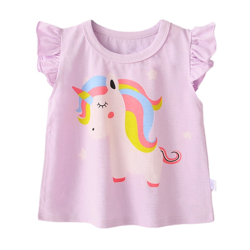 Kids T-shirts Girls Summer Unicorn Clothes Baby T Shirts Children Ruffle Sleeve Clothing Graphic T-shirt Tee