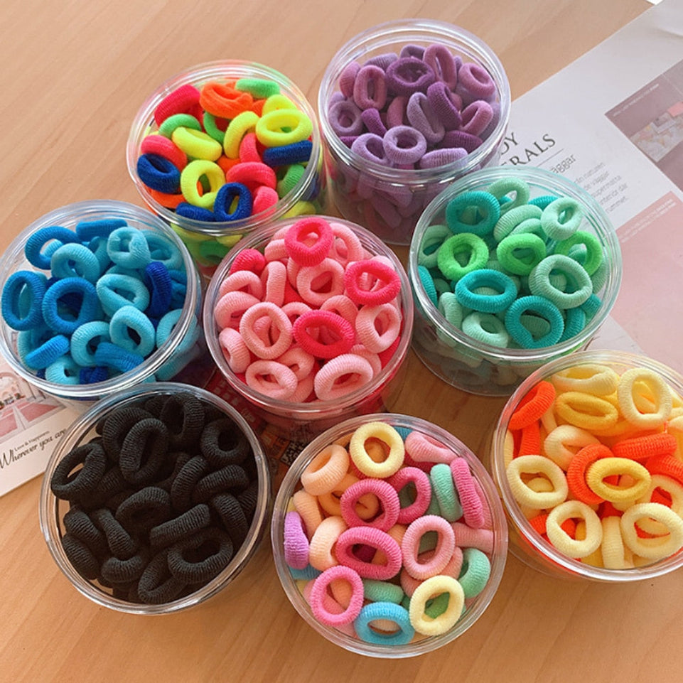 100PCS Box Mini Candy Colors Cute Girls Elastic Hair Ties Baby Small Hairbands Soft Cotton Ponytail Holder Hair Accessoires
